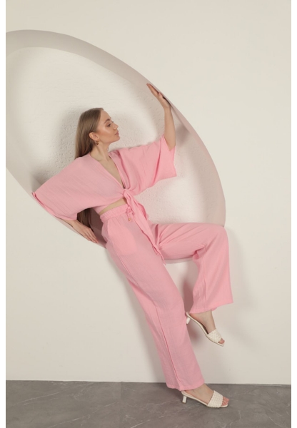 Müslin Kumaş Kimono-Pembe