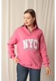 Üç İplik Nyc Nakışlı Kadın Pembe Sweat