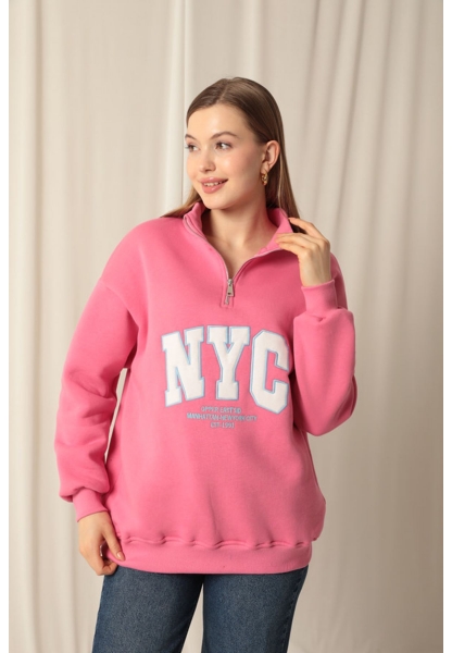 Üç İplik Nyc Nakışlı Kadın Pembe Sweat