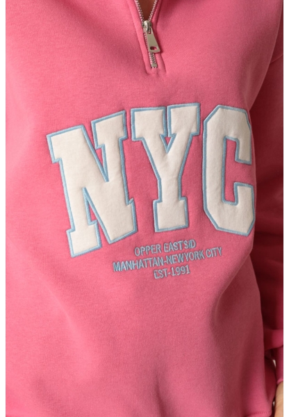 Üç İplik Nyc Nakışlı Kadın Pembe Sweat