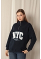 Üç İplik Nyc Nakışlı Kadın Lacivert Sweat