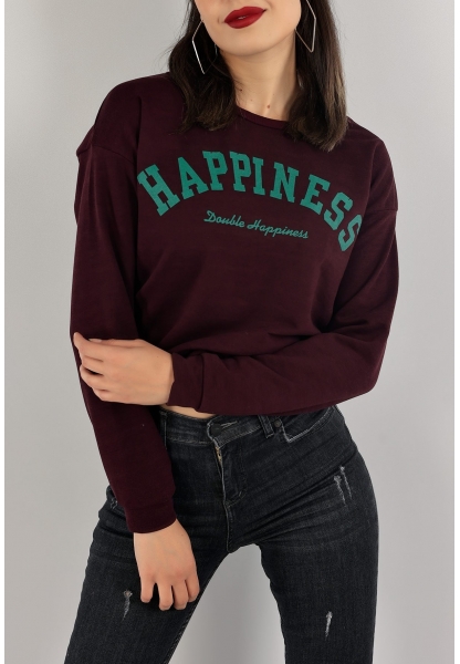 Baskılı Crop Sweat Mor - 0135.158.