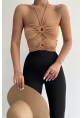 Halka Tokalı Cut Out Top Bluz Camel - 1514.9135.