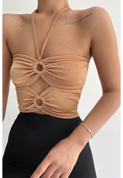 Halka Tokalı Cut Out Top Bluz Camel - 1514.9135.