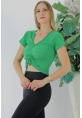 Ön Büzgülü Crop Bluz Yeşil - 1293.33