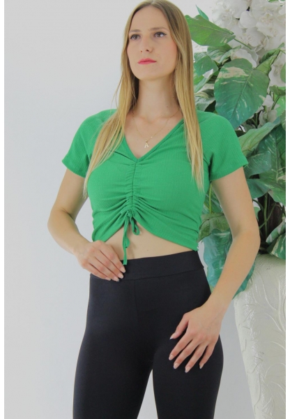 Ön Büzgülü Crop Bluz Yeşil - 1293.33