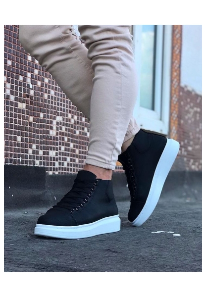  WG032 Siyah Bağcıklı Sneakers  Yarım Bilek Bot