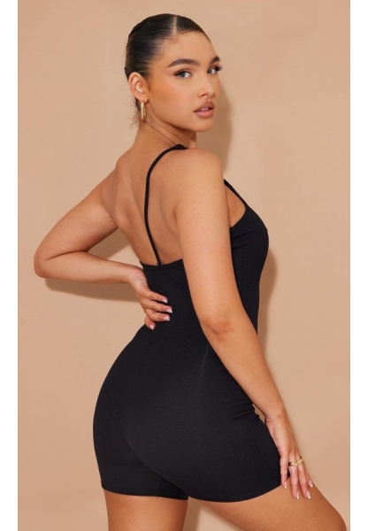 Kadın Asimetrik Askılı Mini Kaşkorse Bodycon Tulum