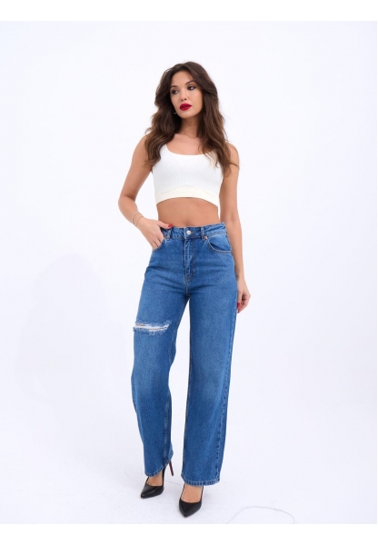 6491 DENİM WIDE LEG-MAVİ