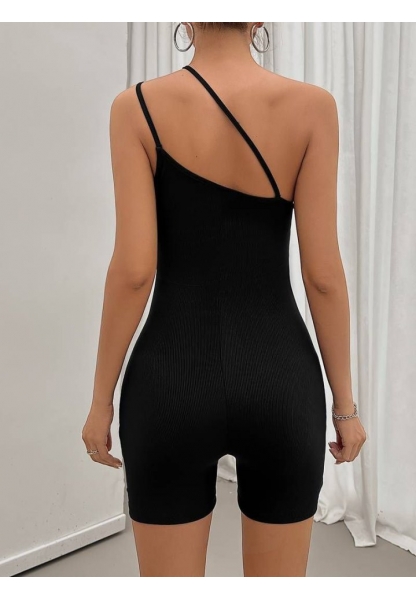 Kadın Asimetrik Askılı Mini Kaşkorse Bodycon Tulum