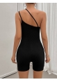 Kadın Asimetrik Askılı Mini Kaşkorse Bodycon Tulum