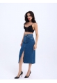 6471 DENİM MIDI SLIT SKIRT-KOYU MAVİ