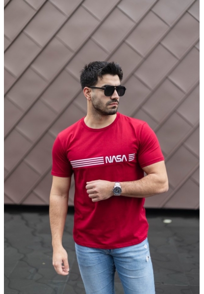 Erkek Kısa Kollu Nasa Baskı Basic Erkek T-shirt