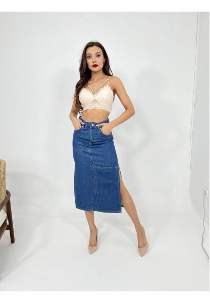 6900 SLIPPED MIDI SKIRT-MAVİ