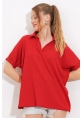 Kırmızı Oversize Polo Yaka Örme Bluz 0486