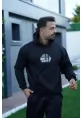 Erkek Sırt Baskılı Kapüşonlu Üç İplik Oversize Sweatshirt - Siyah