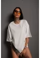 24/1 Düz A Kalite Oversize T-shirt - Beyaz