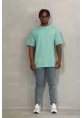 Unisex Oversize Baskılı Bisiklet Yaka T-Shirt - Mint Yeşili