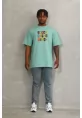 Unisex Oversize Baskılı Bisiklet Yaka T-Shirt - Mint Yeşili