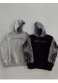 Baskılı Kapüşonlu Sweatshirt - Gri