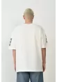 Unisex Baskılı Bisiklet Yaka Oversize T-Shirt - Beyaz