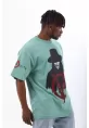 Unisex Oversize Baskılı Bisiklet Yaka T-Shirt - Mint Yeşili