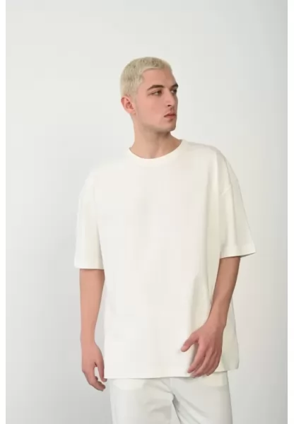 Unisex Basic Bisiklet Yaka Oversize T-Shirt - Beyaz