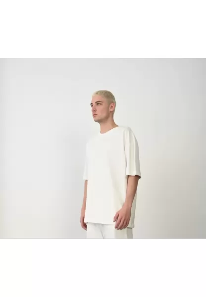 Unisex Basic Bisiklet Yaka Oversize T-Shirt - Beyaz