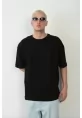 Unisex Basic Bisiklet Yaka Oversize T-Shirt - Siyah