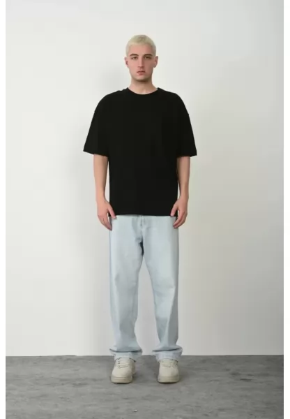 Unisex Basic Bisiklet Yaka Oversize T-Shirt - Siyah