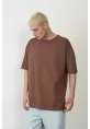 Unisex Basic Bisiklet Yaka Oversize T-Shirt - Mürdüm