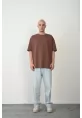 Unisex Basic Bisiklet Yaka Oversize T-Shirt - Mürdüm