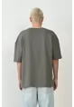 Unisex Basic Bisiklet Yaka Oversize T-Shirt - Füme