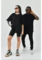 Unisex Basic Bisiklet Yaka Oversize T-Shirt - Siyah