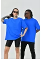 Unisex Basic Bisiklet Yaka Oversize T-Shirt - Mavi