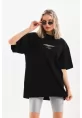 Unisex Baskılı Oversize T-Shirt - Siyah