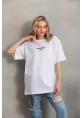 Unisex Baskılı Oversize T-Shirt - Beyaz