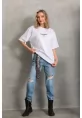 Unisex Baskılı Oversize T-Shirt - Beyaz