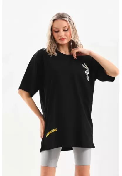 Unisex Baskılı Oversize T-Shirt - Siyah