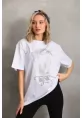 Unisex Taş Desenli Oversize T-Shirt - Beyaz