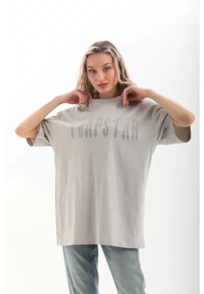 Unisex Taş Desenli Oversize T-Shirt - Gri