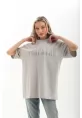 Unisex Taş Desenli Oversize T-Shirt - Gri