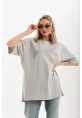 Unisex Taş Desenli Oversize T-Shirt - Gri