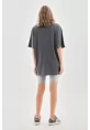 Unisex Taş Desenli Oversize T-Shirt - Füme