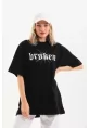 Unisex Baskılı Oversize T-Shirt - Siyah