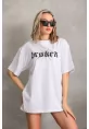 Unisex Baskılı Oversize T-Shirt - Beyaz