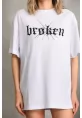 Unisex Baskılı Oversize T-Shirt - Beyaz