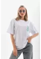 Unisex Baskılı Oversize T-Shirt - Beyaz