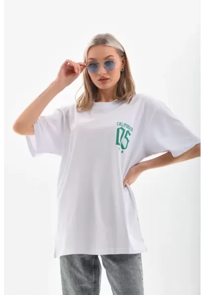 Unisex Baskılı Oversize T-Shirt - Beyaz