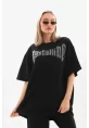 Unisex Taş Desenli Oversize T-Shirt - Beyaz